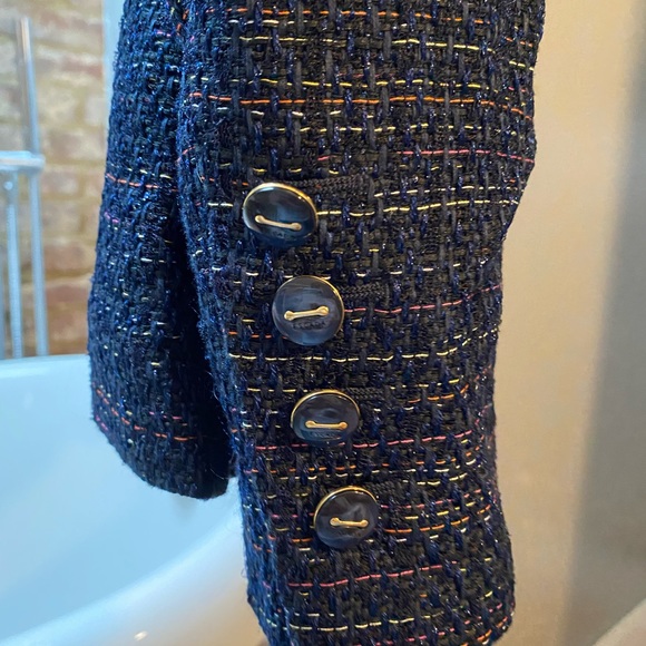 Escada, deep blue with multi colored threads; 2 pockets; button closure. - Picture 4 of 13